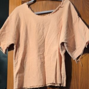 Grunge Peach Frayed Edge Short Sleeve Top